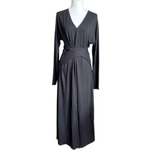 COS Black Long Sleeve Tie Waist Wrap Midi Dress Elevated Minimalist Timeless S